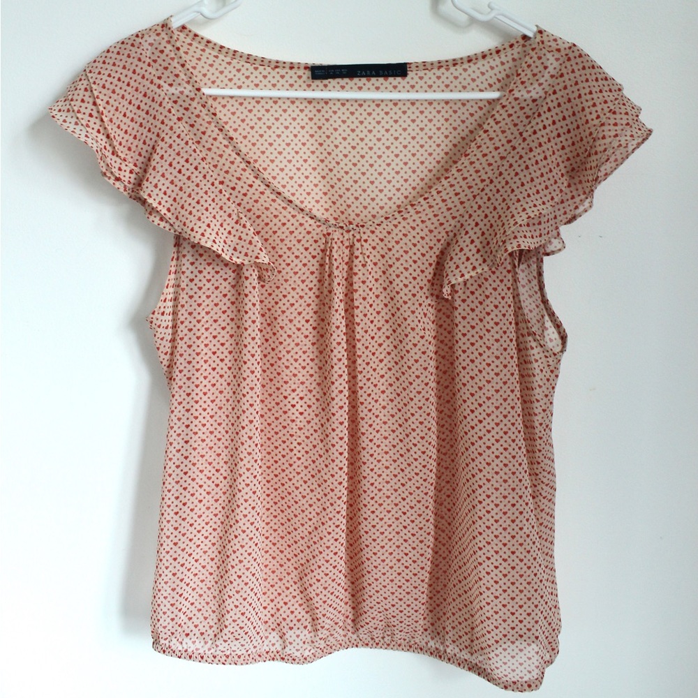 Zara Basic- Sheer Heart Print Blouse